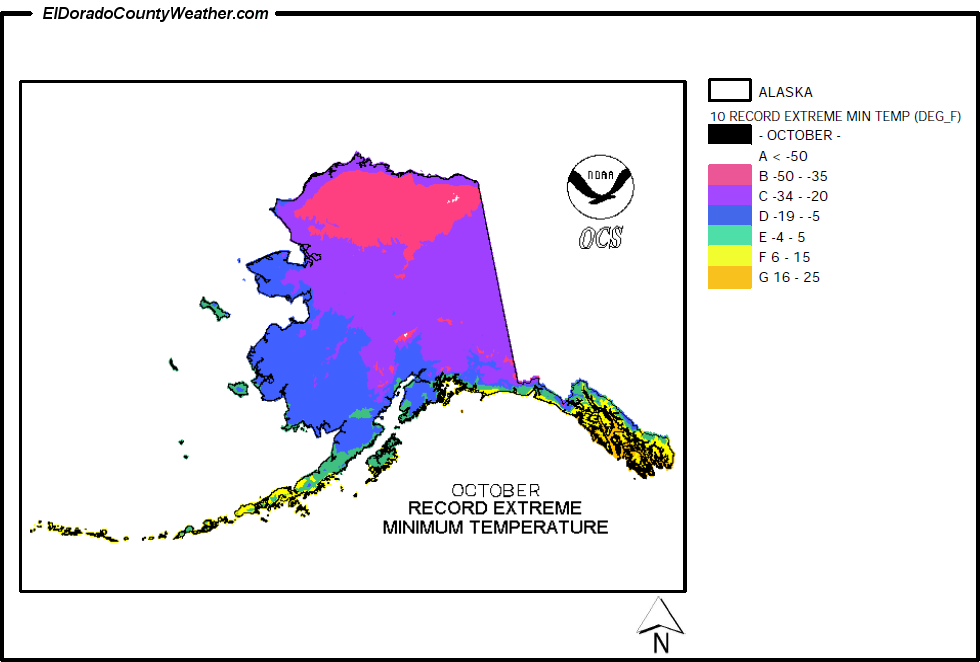 Alaska Climate Map for October Record Extreme Minimum Temperatures